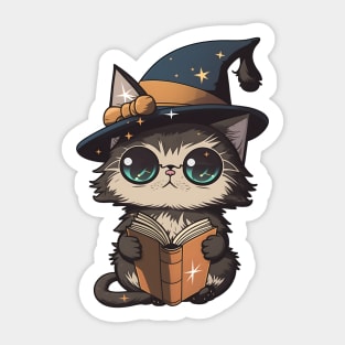 Adorable Magical Cat - Cute Wizard Drawing Sticker